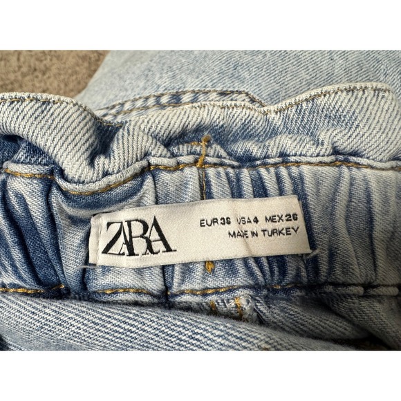 ZARA Light Wash Paperbag Waist Jeans Women US Size 4 - Picture 4 of 4